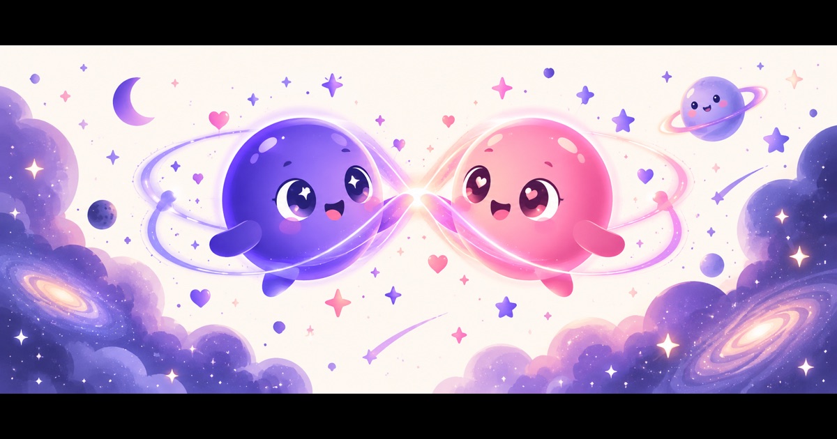 兩顆光球在星空中相連的插畫——你們的靈數合拍指數
