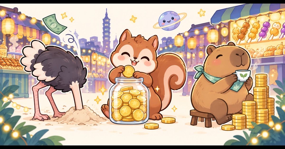 夜市裡的金錢角色插畫——你的錢都去哪了