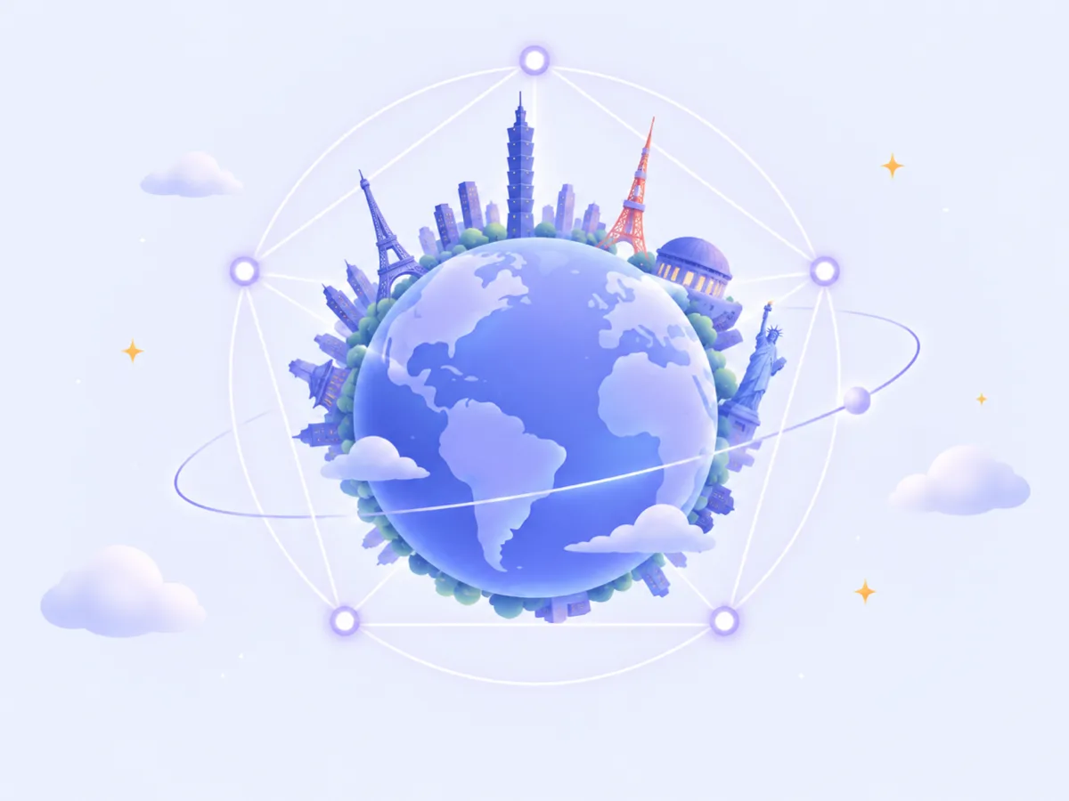 命定城市——羅盤與世界城市天際線插畫